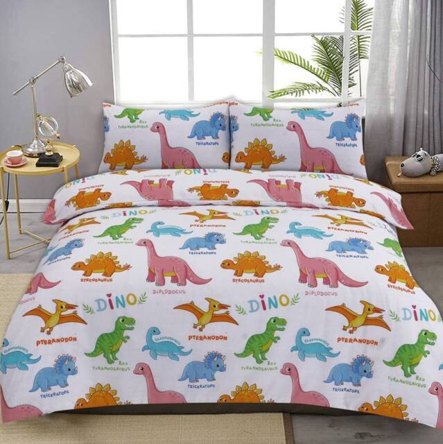 Homes-Linen Baby Dino Duvet Cover with Pillowcase Bedding Set - Size: Single - image 1