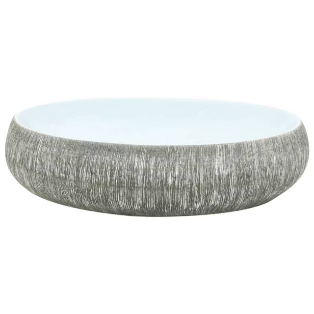 Berkfield Home Durable Countertop Basin Grey & Blue Oval 59x40x15 cm Ceramic - Size: 59 x 40 x 15 cm - image 1