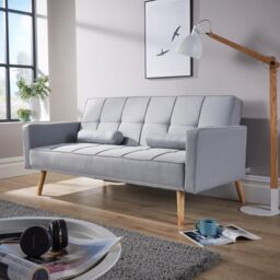 Home Source Double Sofa Bed Folding Buttoned Detailing 2 Cushions 3 Seater in Light Grey - thumbnail 1