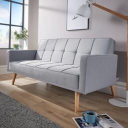 Home Source Double Sofa Bed Folding Buttoned Detailing 2 Cushions 3 Seater in Light Grey - thumbnail 7