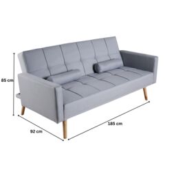 Home Source Double Sofa Bed Folding Buttoned Detailing 2 Cushions 3 Seater in Light Grey - thumbnail 4
