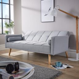 Home Source Double Sofa Bed Folding Buttoned Detailing 2 Cushions 3 Seater in Light Grey - thumbnail 2