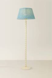 ValueLights Bobbin Leaf Printed Pleated Shade Cream Bobble Floor Lamp in Mid Blue - thumbnail 3
