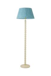ValueLights Bobbin Leaf Printed Pleated Shade Cream Bobble Floor Lamp in Mid Blue - thumbnail 6