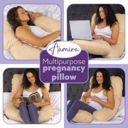 Aamira Cream Pregnancy Maternity Pillow, 140x70x20cm J Shape Memory Foam - Size: 140 x 70 x 20 cm - thumbnail 8