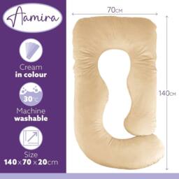 Aamira Cream Pregnancy Maternity Pillow, 140x70x20cm J Shape Memory Foam - Size: 140 x 70 x 20 cm - thumbnail 3