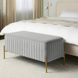 Wyld and Coco Velvet Grey Bench with Gold Metal Legs - 91 x 47 cm - thumbnail 1