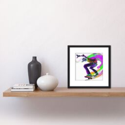 Artery8 Skater Skateboarding Modern Abstract Vivid Green Purple on White Square Wooden Framed Wall Art Print Picture 8X8 Inch in Black - thumbnail 2