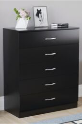 Home Discount Vida Designs Riano 5 Drawer Chest Of Drawers Storage in Black
