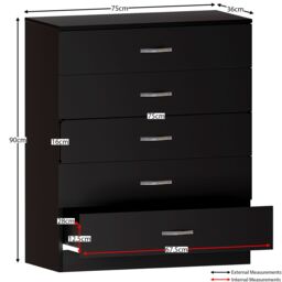 Home Discount Vida Designs Riano 5 Drawer Chest Of Drawers Storage in Black - thumbnail 2