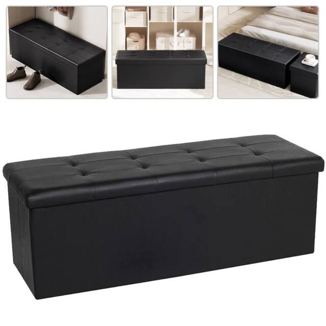EONLION Ottoman Storage Folding Box Foot Stool in Black - Size: 100 cm - image 1