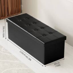 EONLION Ottoman Storage Folding Box Foot Stool in Black - Size: 100 cm - thumbnail 2