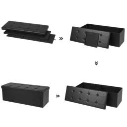 EONLION Ottoman Storage Folding Box Foot Stool in Black - Size: 100 cm - thumbnail 3