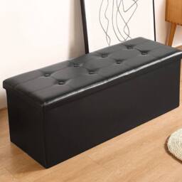 EONLION Ottoman Storage Folding Box Foot Stool in Black - Size: 100 cm - thumbnail 5