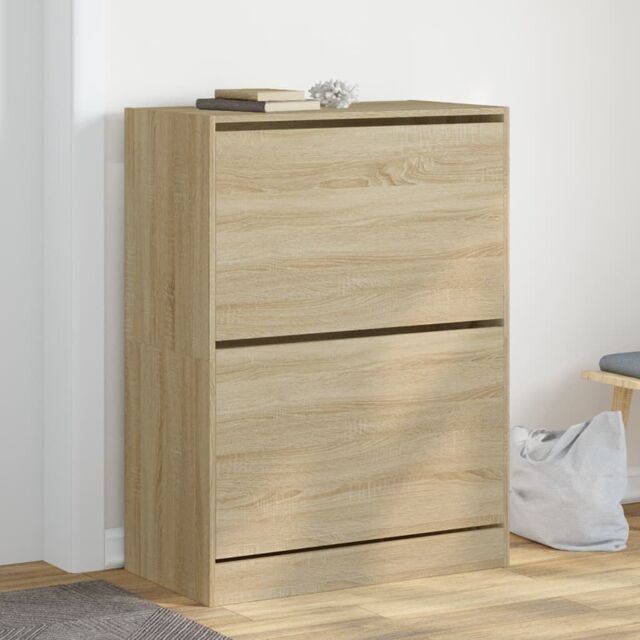 Berkfield Home Shoe Cabinet with 2 Flip-Drawers Sonoma Oak 80x42x108 cm in Brown - Size: 80 x 42 x 108 cm