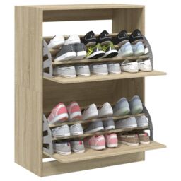 Berkfield Home Shoe Cabinet with 2 Flip-Drawers Sonoma Oak 80x42x108 cm in Brown - Size: 80 x 42 x 108 cm - thumbnail 4