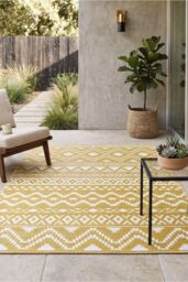 Homescapes Luxury Outdoor Rug Waterproof Reversible for Garden, Yellow Anna Aztec - Size: 150 cm x 240 cm - thumbnail 8