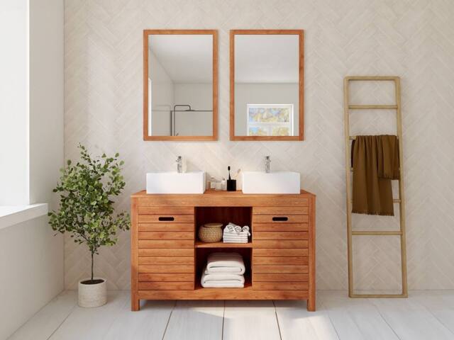 Vente-unique Acacia Wood Bathroom Unit With Double Basin & Mirrors - 130 Cm in Walnut - image 1