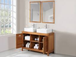 Vente-unique Acacia Wood Bathroom Unit With Double Basin & Mirrors - 130 Cm in Walnut - thumbnail 6
