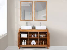 Vente-unique Acacia Wood Bathroom Unit With Double Basin & Mirrors - 130 Cm in Walnut - thumbnail 5