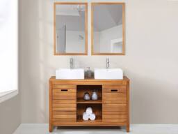 Vente-unique Acacia Wood Bathroom Unit With Double Basin & Mirrors - 130 Cm in Walnut - thumbnail 4