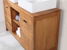 Vente-unique Acacia Wood Bathroom Unit With Double Basin & Mirrors - 130 Cm in Walnut - thumbnail 7