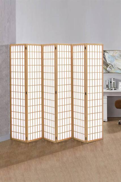 Living and Home 6-Panel Natural Solid Wood Folding Room Divider Screen - image 1