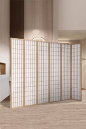 Living and Home 6-Panel Natural Solid Wood Folding Room Divider Screen - thumbnail 2