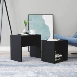 Berkfield Home Sturdy Coffee Table Set Black 48x30x45 cm Engineered Wood - Size: 48 x 30 x 45 cm - thumbnail 2