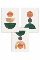 ARTZE Set of 3 Mid Century Graphical Shapes in Green Orange Yellow Art Posters - Size: W50 cm x H70 cm - thumbnail 1