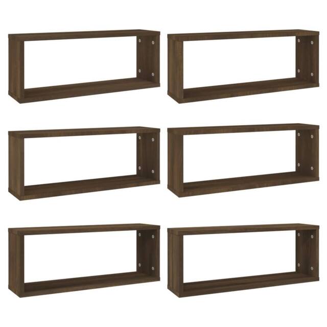 Berkfield Home Wall Cube Shelves 6 pcs Brown Oak 60x15x23 cm Engineered Wood - Size: 60 x 15 x 23 cm - image 1