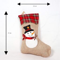 Shatchi Large Xmas Stocking Printed Pattern Burlap Hessian Linen Sack Sock Hanging Bags Snowman 26x25cm in Brown - Size: 26x25 cm - thumbnail 5