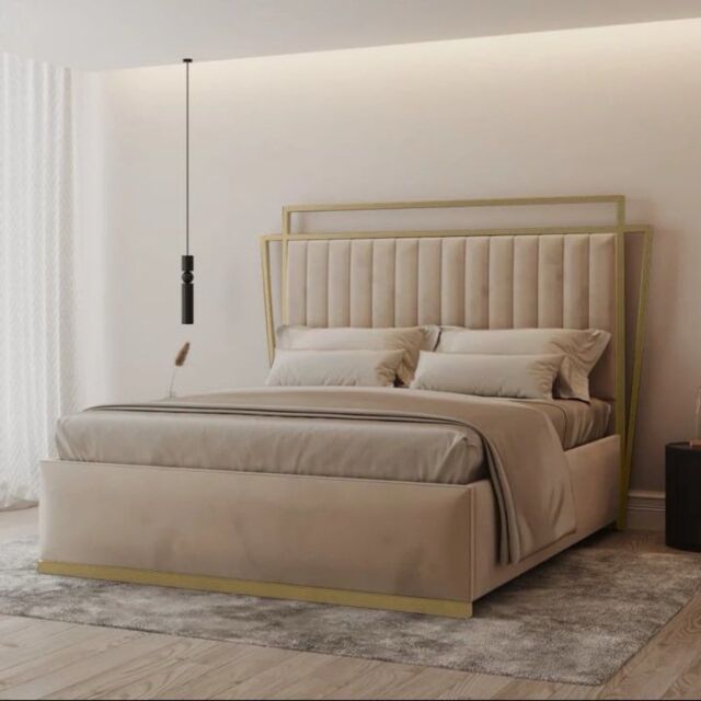 HOB Furniture Repton Metal Bed in Cream - Size: Double - image 1