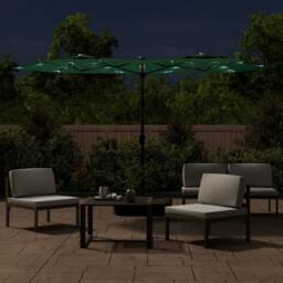 Berkfield Home Double-Head Parasol with LEDs Green 316x240 cm - thumbnail 3