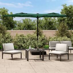 Berkfield Home Double-Head Parasol with LEDs Green 316x240 cm - thumbnail 2