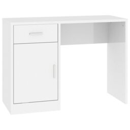 Berkfield Home Desk with Drawer&Cabinet High Gloss White 100x40x73 cm Engineered Wood - Size: 100 x 40 x 73 cm - thumbnail 2