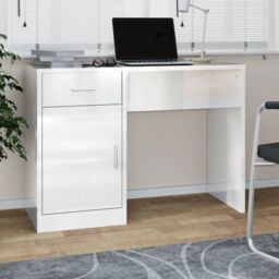 Berkfield Home Desk with Drawer&Cabinet High Gloss White 100x40x73 cm Engineered Wood - Size: 100 x 40 x 73 cm