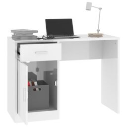 Berkfield Home Desk with Drawer&Cabinet High Gloss White 100x40x73 cm Engineered Wood - Size: 100 x 40 x 73 cm - thumbnail 4