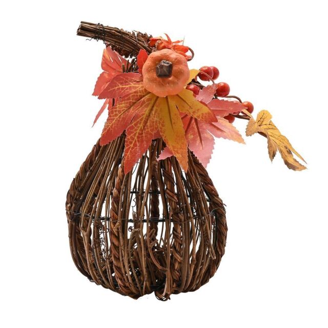 Country Living Autumn Harvest Handmade Natural Rattan Tall Pumpkin Decoration in Orange - image 1