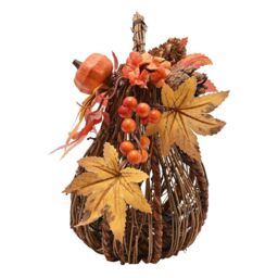 Country Living Autumn Harvest Handmade Natural Rattan Tall Pumpkin Decoration in Orange - thumbnail 4
