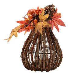 Country Living Autumn Harvest Handmade Natural Rattan Tall Pumpkin Decoration in Orange - thumbnail 3