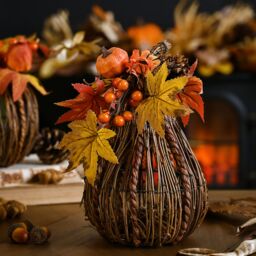 Country Living Autumn Harvest Handmade Natural Rattan Tall Pumpkin Decoration in Orange - thumbnail 2