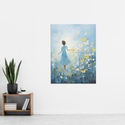 Artery8 Girl In Wildflower Meadow Oil Painting Soft Blue Yellow Butterflies Spring Landscape Extra Large XL Unframed Wall Art Poster Print - thumbnail 4