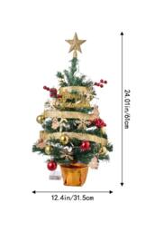 Living and Home 61cm Mini Pre-Lit Christmas Tree with Star Topper, Ribbon & Ornaments - thumbnail 5