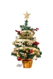 Living and Home 61cm Mini Pre-Lit Christmas Tree with Star Topper, Ribbon & Ornaments - thumbnail 4