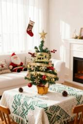 Living and Home 61cm Mini Pre-Lit Christmas Tree with Star Topper, Ribbon & Ornaments - thumbnail 1