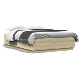 Berkfield Home Bed Frame with LED without Mattress Sonoma Oak 160x200 cm in Brown - thumbnail 5