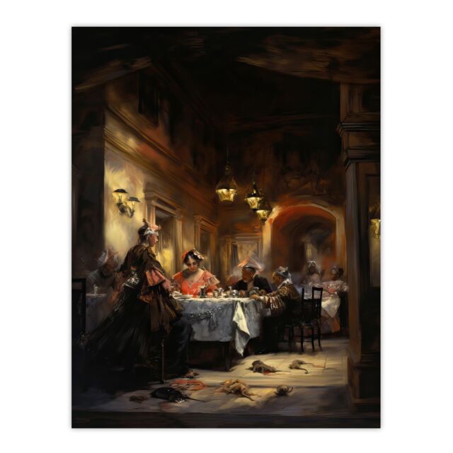 "Artery8 Wall Art Print Don Giovanni Opera Decadent Banquet Scene Oil Painting Poster in Brown - Size: W24"" x H32""" - image 1