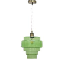 First Choice Lighting Set of 2 Benson - 5 Tier Green & Antique Brass Ceiling Pendant Lights - thumbnail 2