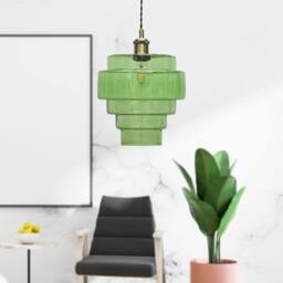 First Choice Lighting Set of 2 Benson - 5 Tier Green & Antique Brass Ceiling Pendant Lights - thumbnail 5